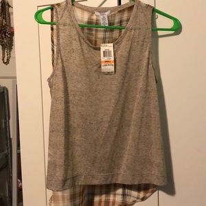 NWT Bar III sheer stylish tank plaid